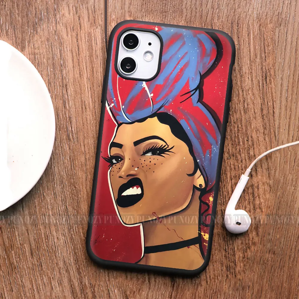 PUNQZY меланин Poppin Queen чехол для телефона iPhone 12 pro 11 max XS MAX XR X 6S 7 8 Plus афро Черный