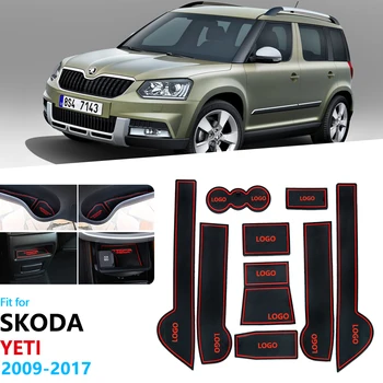 

For Skoda Yeti 2009~2017 Anti-Slip Rubber Gate Slot Cup Mat Coaster Accessories Car Stickers 2010 2011 2012 2013 2014 2015 2016