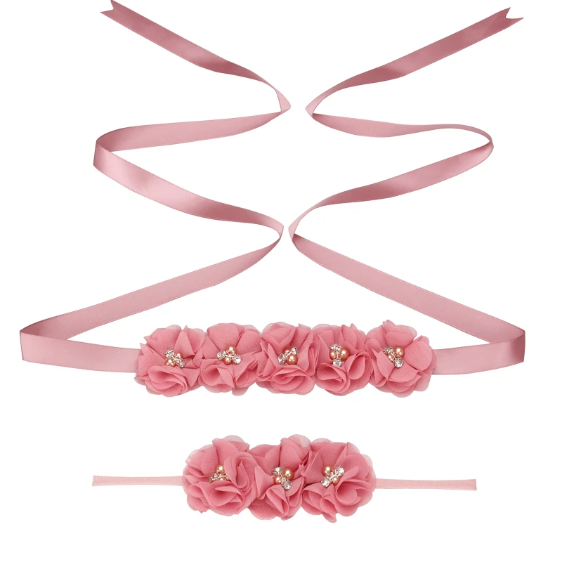 Пояс с цветами для девушки пояс повязка на голову набор Стразы атласная лента