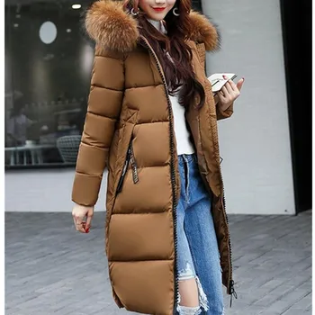 

Large Size Coat Winter Women New Slim Fur Collar Hooded Long Ladies Cotton Coats Fashion Thick Warm Windproof Parkas Outerwear