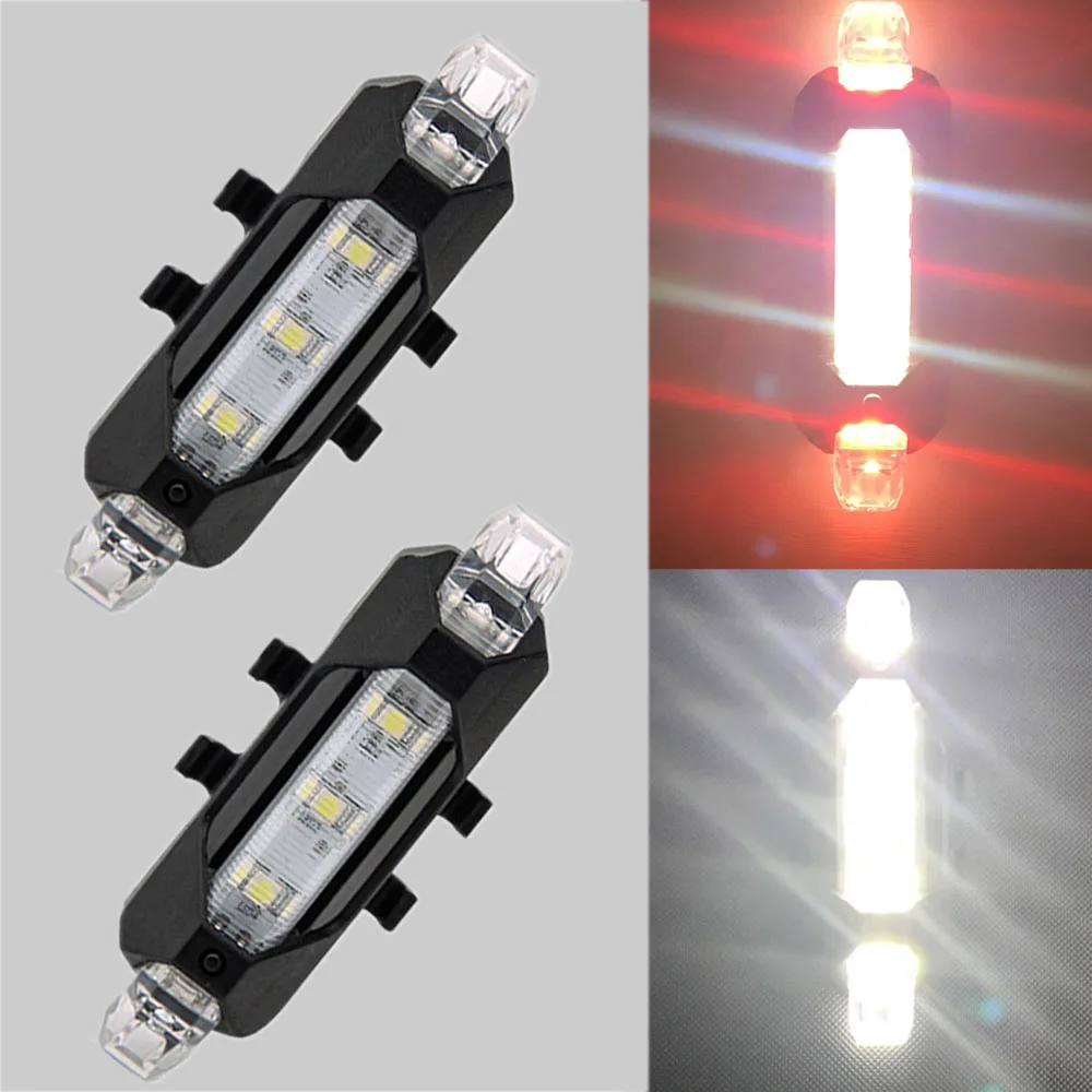 Zacro 2 шт. велосипедные фары 3 режима Led велосипед Предупреждение портативный свет USB Перезаряжаемый 1 комбо задний фонарь - Цвет: white add red white