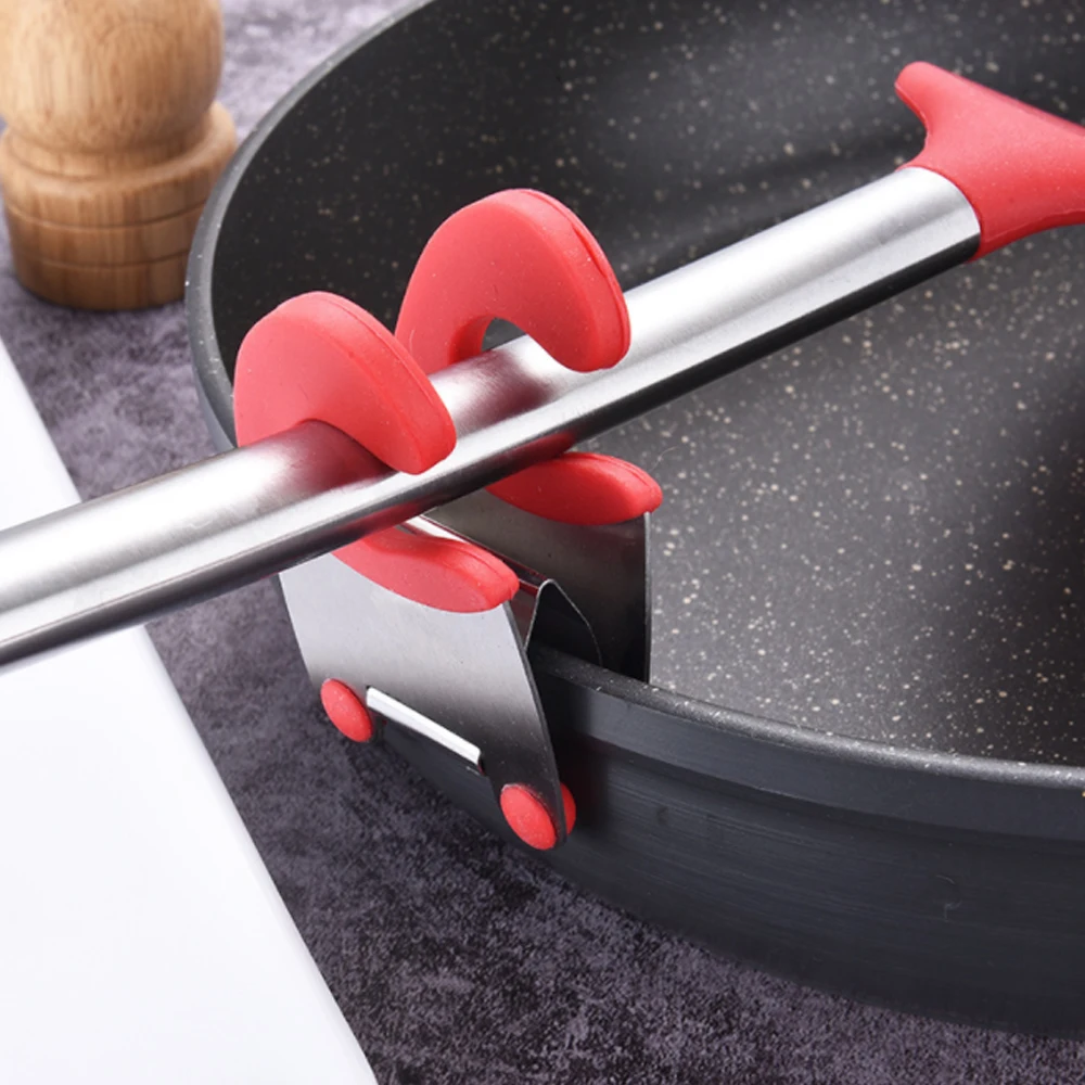 

1Pcs Stainless Steel Pot Side Clips Anti-scalding Spoon Holder Kitchen Gadgets Rubber Convenient Kitchen Tools