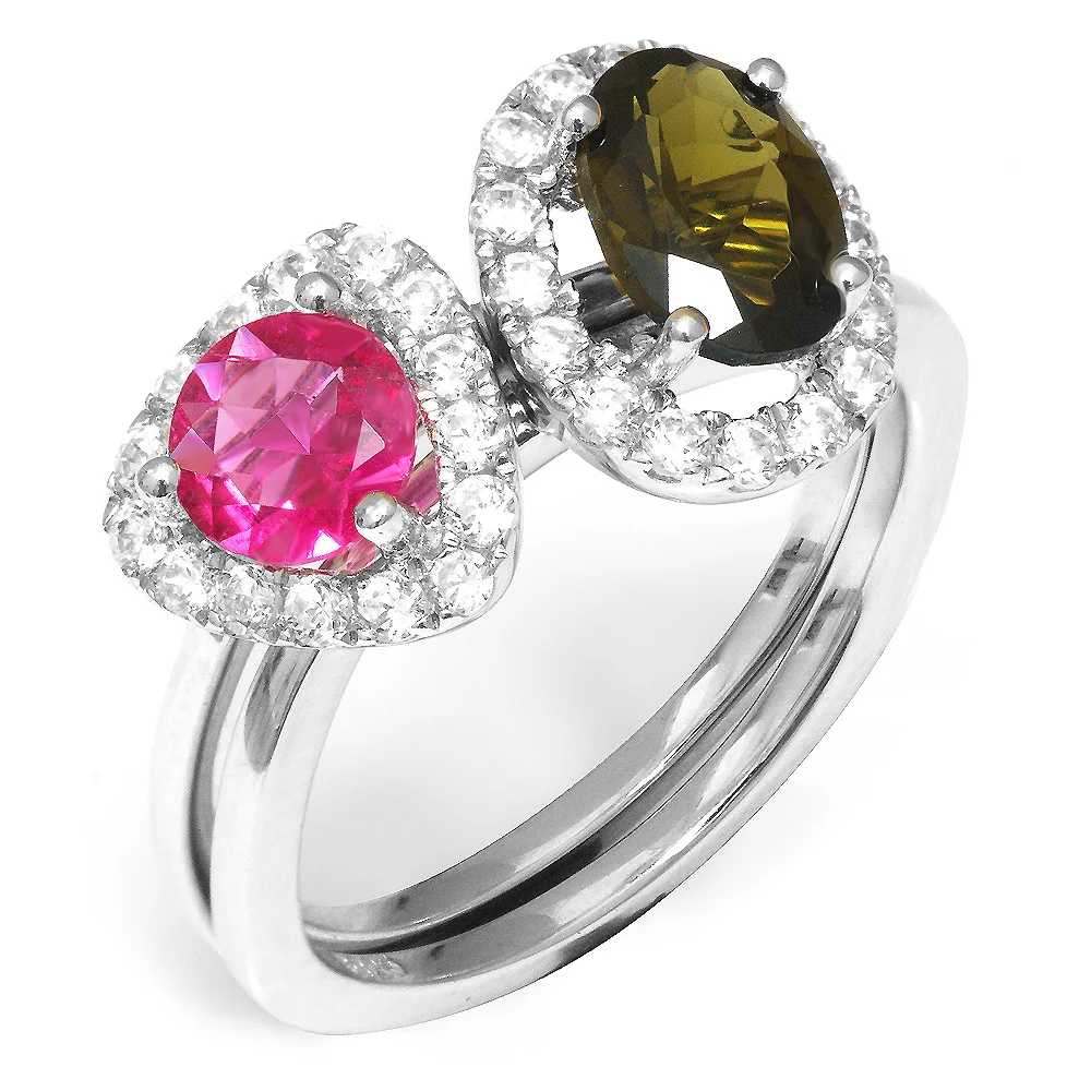 JewelryPalace модное разноцветное кольцо из натурального турмалина 925 пробы Серебряное кольцо для мамы и дочки