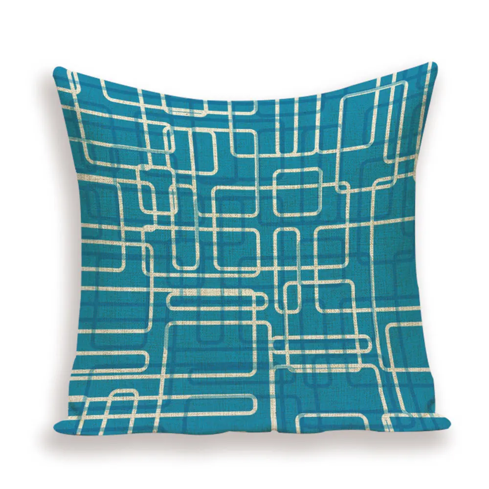 Геометрическая Подушка над синими подушками домашний Диванный Декор на заказ льняные наволочки для подушек в полоску наволочки для улицы
