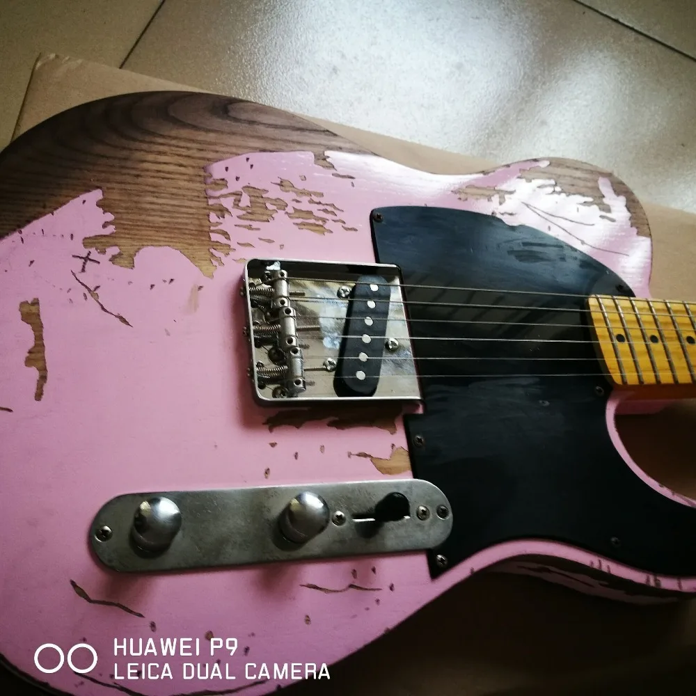 China Custom TELE 6 Strings Maple fingerboard handwork Electric Guitar,pink color telecasterr guitarra .relics by hands329 (2)