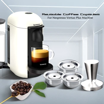 

70ml Coffee Filters For Nespresso Vertuoline GCA1 & Delonghi ENV135 Stainless Steel Refillable Coffee Capsule Pod Tamper Spoon