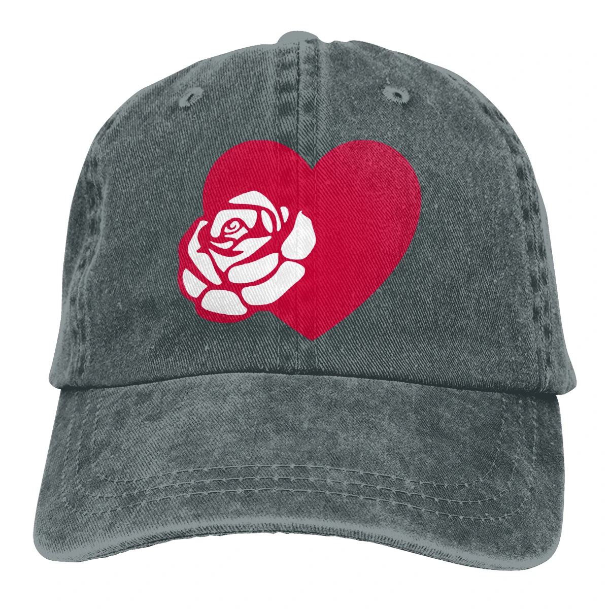 Бейсболка с сердечками и розой, темно-Хизер, унисекс, мужская, женская, джинсовая, с ремешком сзади, бейсболка, регулируемая, для гольфа, для папы, шляпа