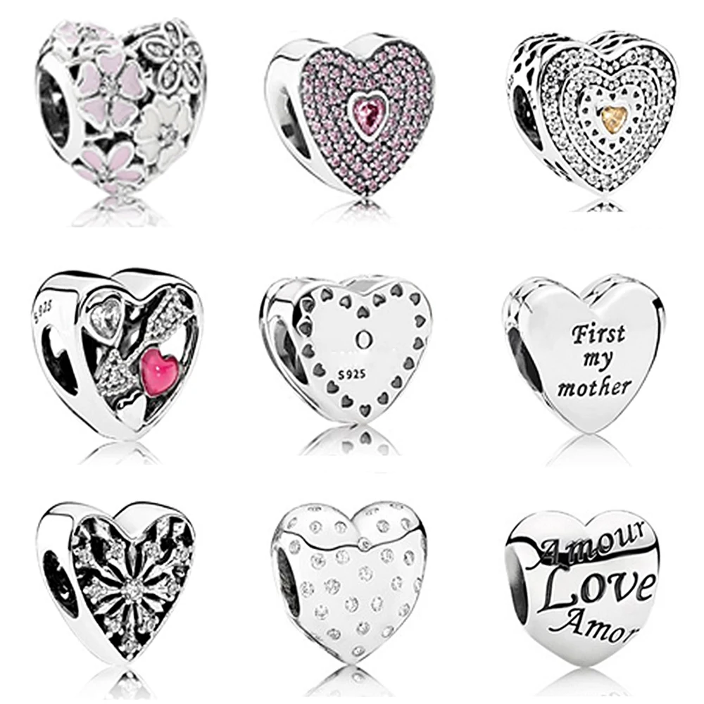 Fashion New 100% 925 Silver Heart Beads for DIY Charm Bracelet High End 1:1 Original Valentine's Day Gift Free Shipping | Украшения и