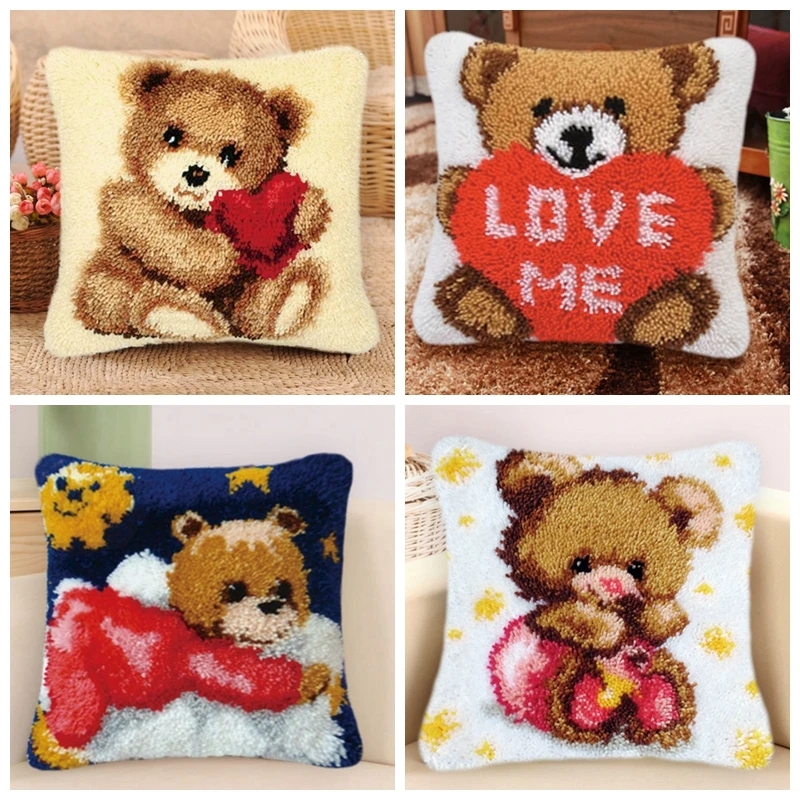 

Latch Hook Rug Canvas Foamiran Crocheting Bear Latch Hook Kits Knitted Cross Stich Carpet Embroidery Pillowcase Cushion DIY