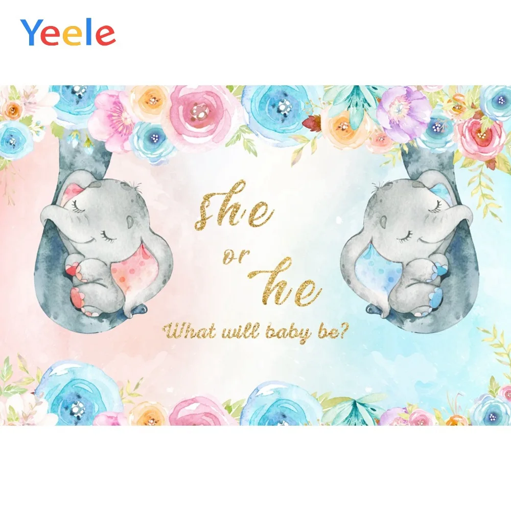 

Yeele Baby Shower Party Boy Or Girl Cartoon Elephant Photography Backdrop Personalized Photographic Backgrounds For Photo Studio