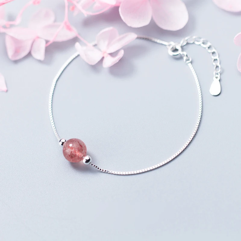 Женский браслет из серебра 100% пробы с кристаллами в виде клубники|Гибкие и