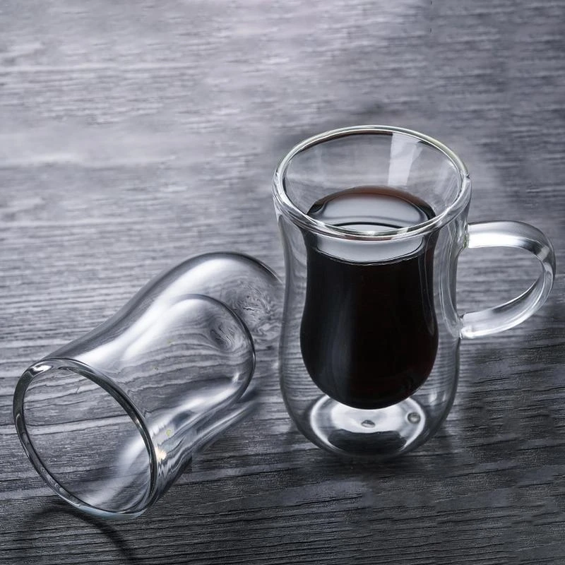 4Pcs Double Wall Insulated Glass Cup Heat-Resistant Glass Handle for Tea coffee Latte Espresso Iced Tea Dishwasher Mugs