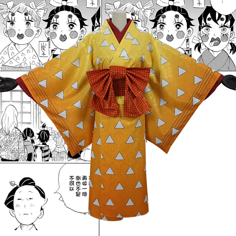 Аниме комиксов демон убийца Kimetsu без Yaiba Костюмы для косплея Agatsuma Zenitsu Косплэй костюм японские кимоно униформа Одежда