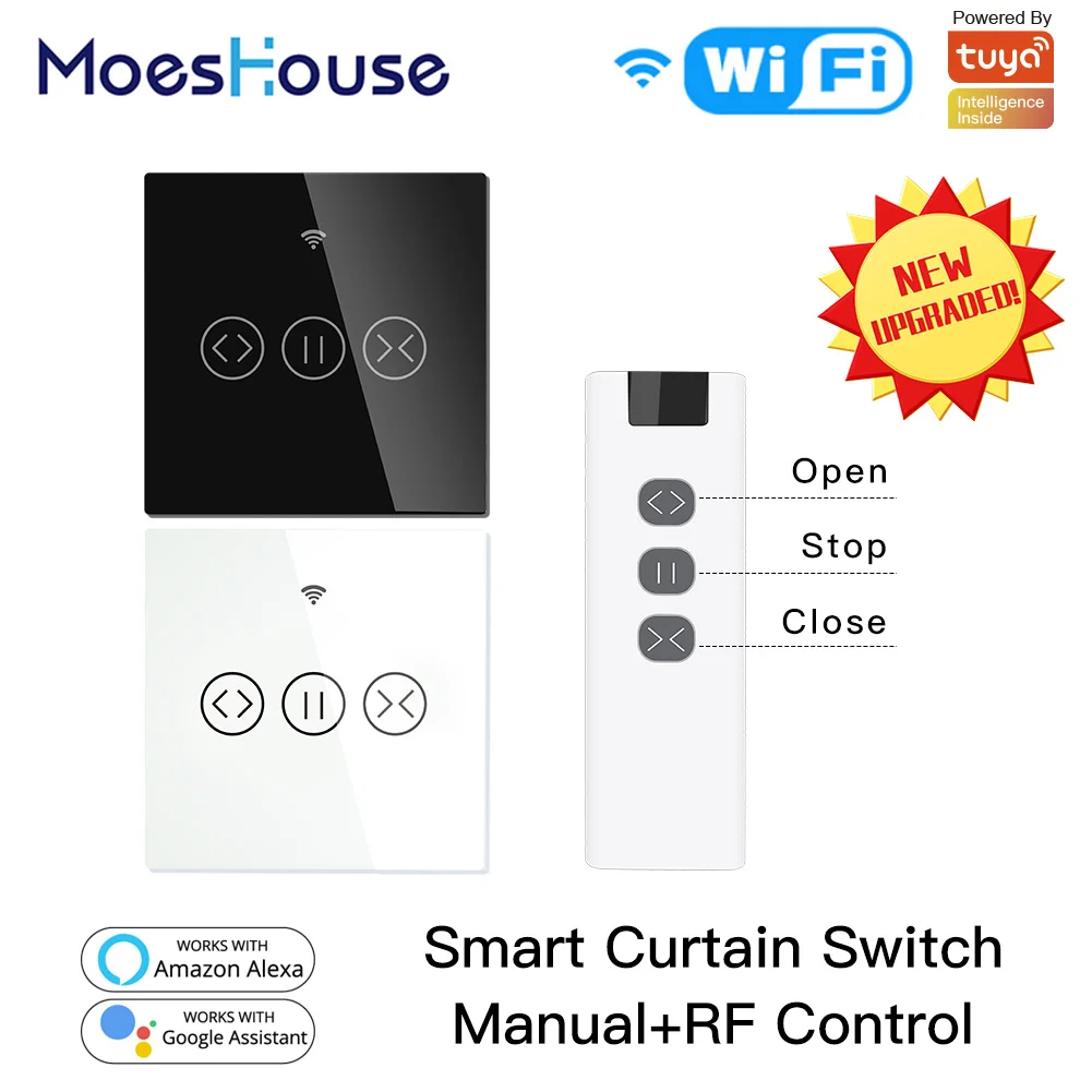 

WiFi RF433 Smart Touch Curtain Roller Blinds Motor Switch Tuya Smart Life App Remote Control Works with Alexa Google Home