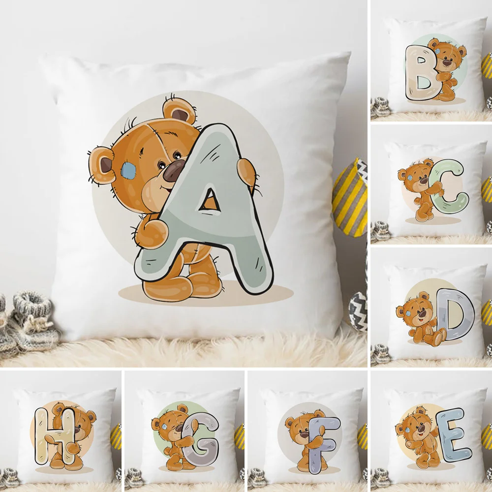 Cute Cartoon Animal Cushion Cover for Children Room Water Color A-P English Letter Print Pillow Case Soft Pillowcase 45x45cm | Дом и сад