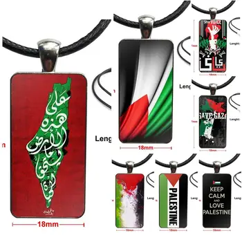 

Palestine Flag Glass Cabochon Choker Pendant Rectangle Necklace Steel Color Jewelry For Girls Statement Maxi