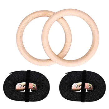 

Wood Gymnastic Rings 28mm Gym Rings with Adjustable Long Buckles Straps for Workout Home Gym Cross Fitness ALS88