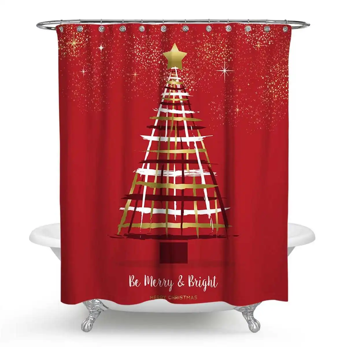 Merry Christmas набор для ванной Рождественская елка Снеговик Дед Мороз Санта Лось водонепроницаемый Душ занавеска Туалет крышка коврик нескользящий - Цвет: Type C Curtain