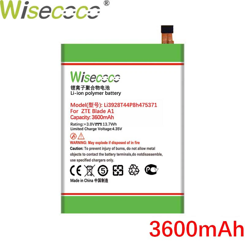 Новый аккумулятор Wisecoco Li3928T44p8h475371 3600 мАч для ZTE Blade A1 AXON Mini B2015 C880 C880A C880S Xiaoxian 3 |