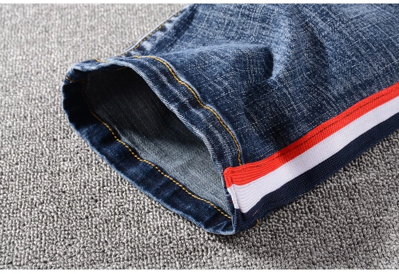 Sokotoo мужские линии флага Лоскутные байкерские джинсы для мотоциклистов Slim fit Синие Стрейчевые джинсовые брюки