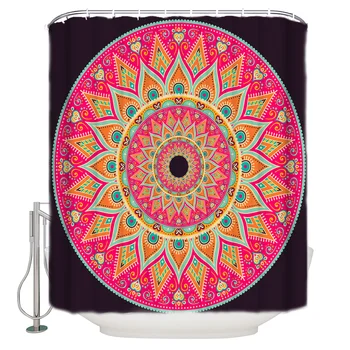

Mandala Ethnic Geometry Extra Long Fabric Bath Shower Curtains Mildew-resistant Bathroom Decor with Hooks