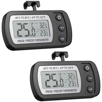 

Refrigerator Thermometer (2 Packs), Hooked Waterproof Refrigerator Thermometer LCD Display, Maximum/Minimum Function - Perfect f