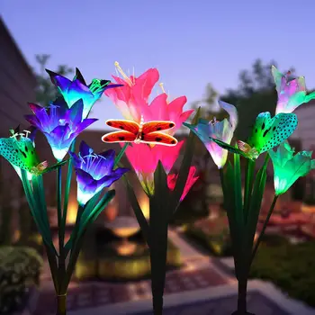

2PCS Solar Lily Lantern Butterfly Light Xenon Light Colorful LED Artificial Lantern Lawn Lights Plug Light Lily Lantern Outdoor