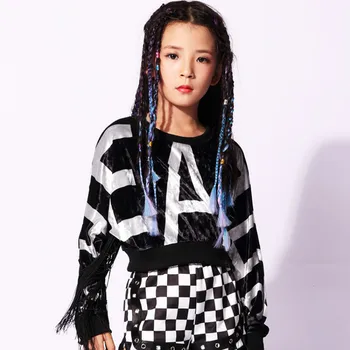 

New Jazz Dance Suit Suit Children's Lattice Jazz Dance Tassel Hip Hop Hip-hop Costume Suit Girl Two-piece Set