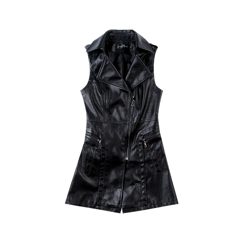 Кожаный женский жилет для зимы Модные Pu Кожаные Жилеты для женщин S-3XL черный женский жилет высокого качества - Цвет: black