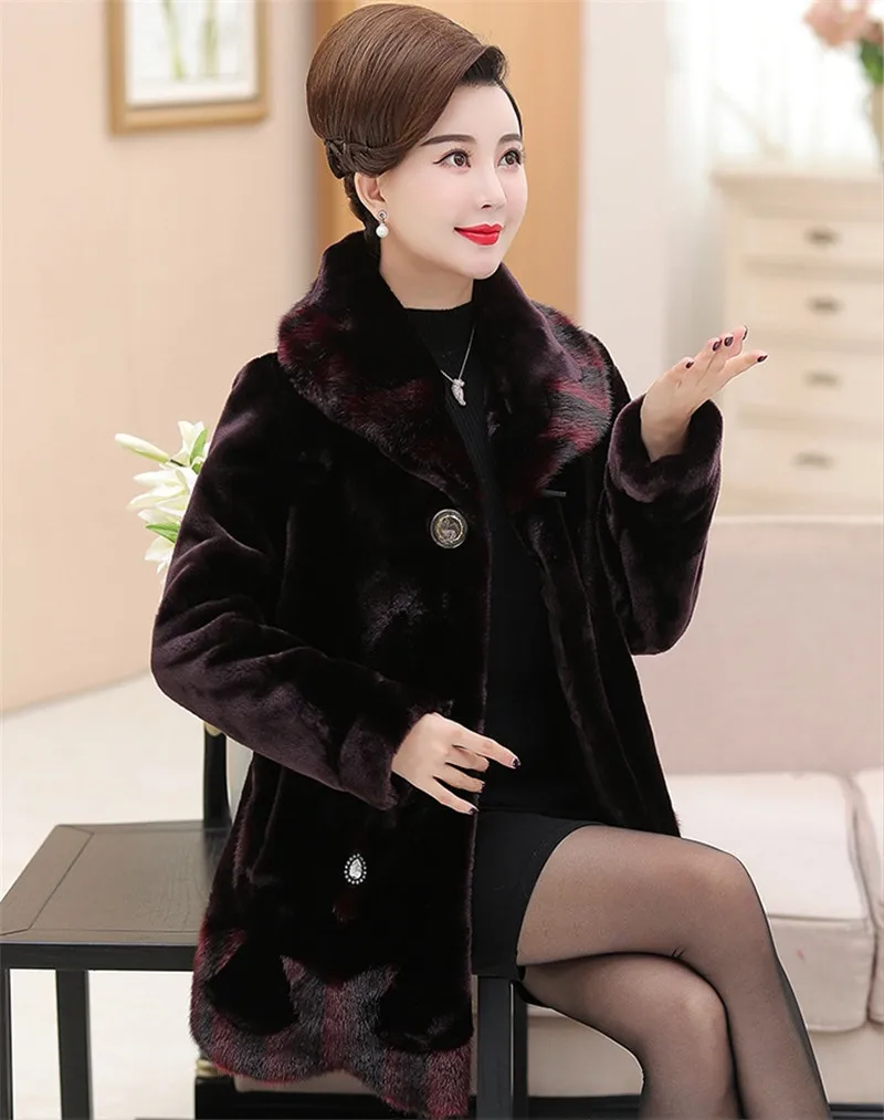 High Quality Middle Old Aged Women's Fur Coat Winter Jacket New Thick Warm Imitation Velvet Coat Female Outerwear 5XL W1547