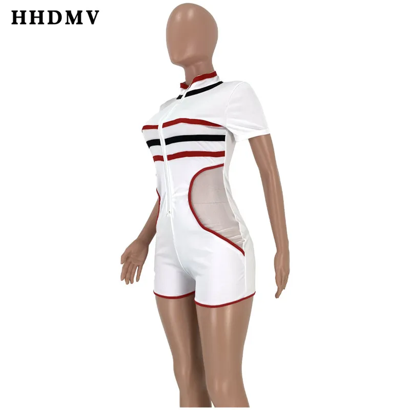 HHDMV fn8285 новые модные повседневные Комбинезоны с коротким рукавом в полоску на молнии, белые комбинезоны, короткие брюки