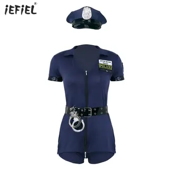 

Erotic Cosplay Lingerie Police Sexy Uniform Short Sleeves V-neck Police Officer Uniform Cosplay Costume With Cuffs Belt Hat