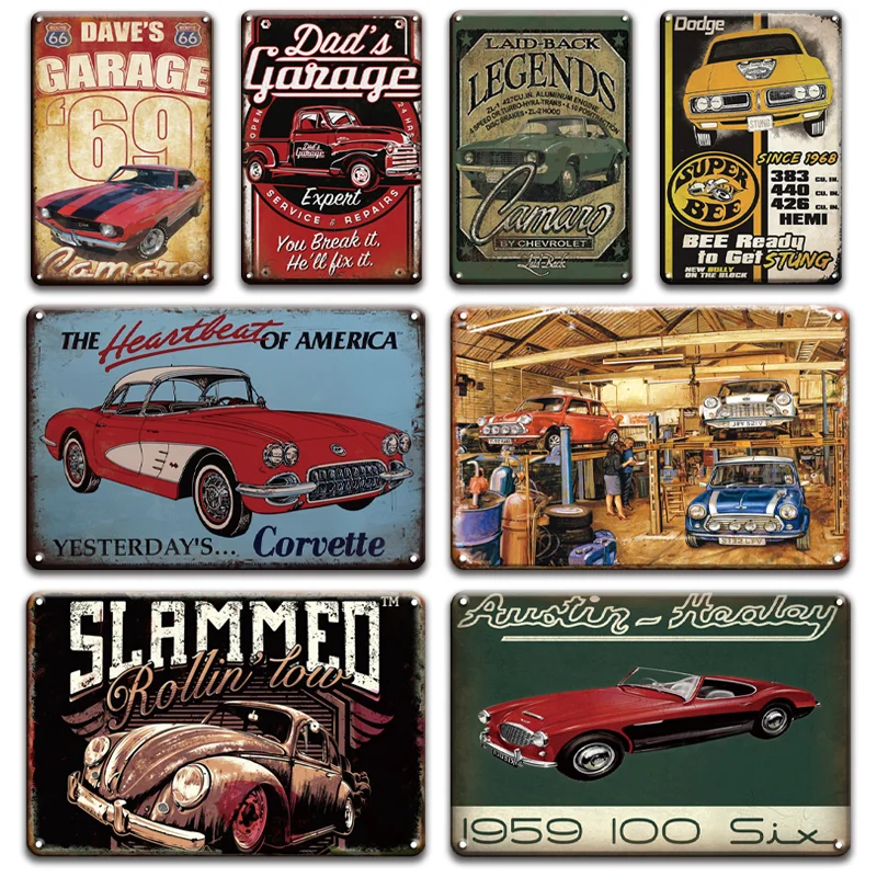 Metal Tin Sign corvette sport car Pub Home Vintage Retro Poster Cafe ART