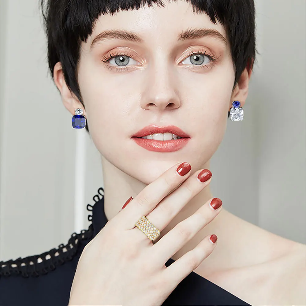 ZAKOL Trendy Crystal Bridal Earrings for Women Accessories Simple Blue White Square Cz Zirconia Stud Earrings Jewelry