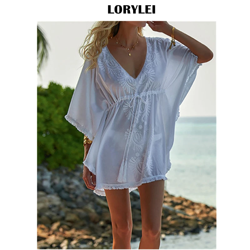 

2019 Sexy Boho Summer Beach Dress Women Beachwear Cotton Tunic Plus Size Clothing Loose Woman Clothes Club Party Dress