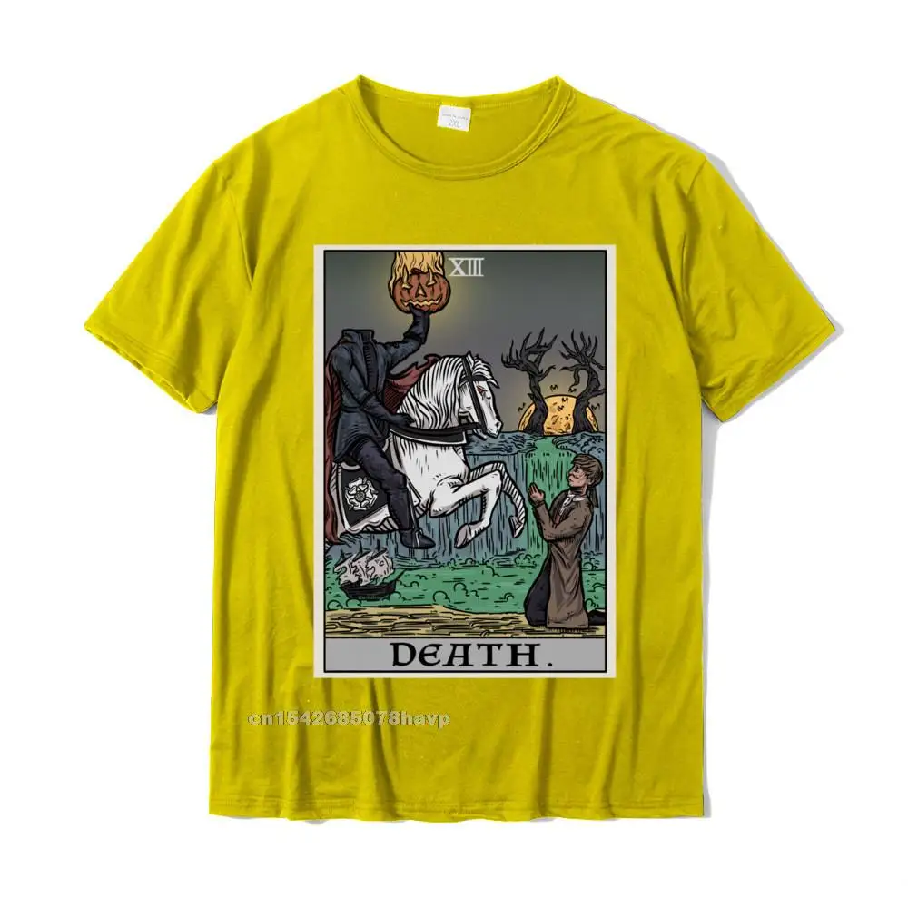 Street T-shirts Short Sleeve Personalized New Arrival Men Labor Day Tops Tees Personalized Sweatshirts Crew Neck 100% Cotton Death Tarot Card Headless Horseman Gothic Spooky Halloween Sweatshirt__2634. yellow
