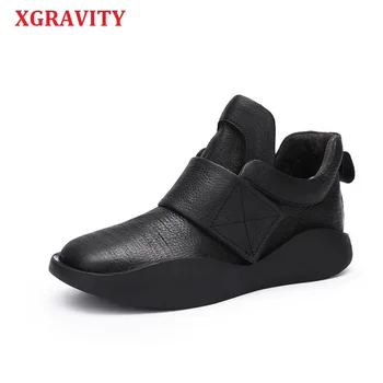

XGRAVITY Sneaker Autumn Winter Fashion Vintage Short Boots Cow Genuine Leather Fashion Ladies Leisure Boots Woman Shoes S076
