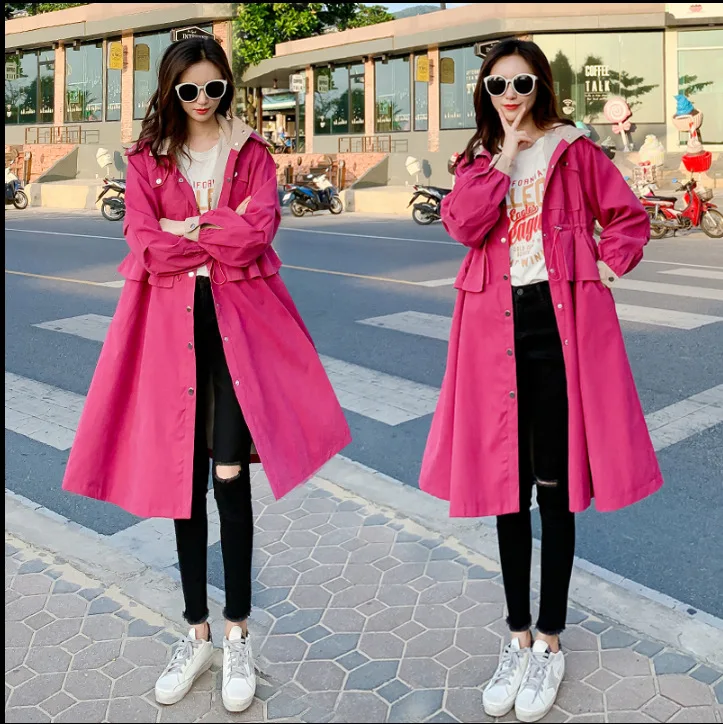 

Waitmore Waist Hugging Mid-length 2019 Popular Trench Coat Female Spring New Style Korean-style College Style over-the-Knee Coat
