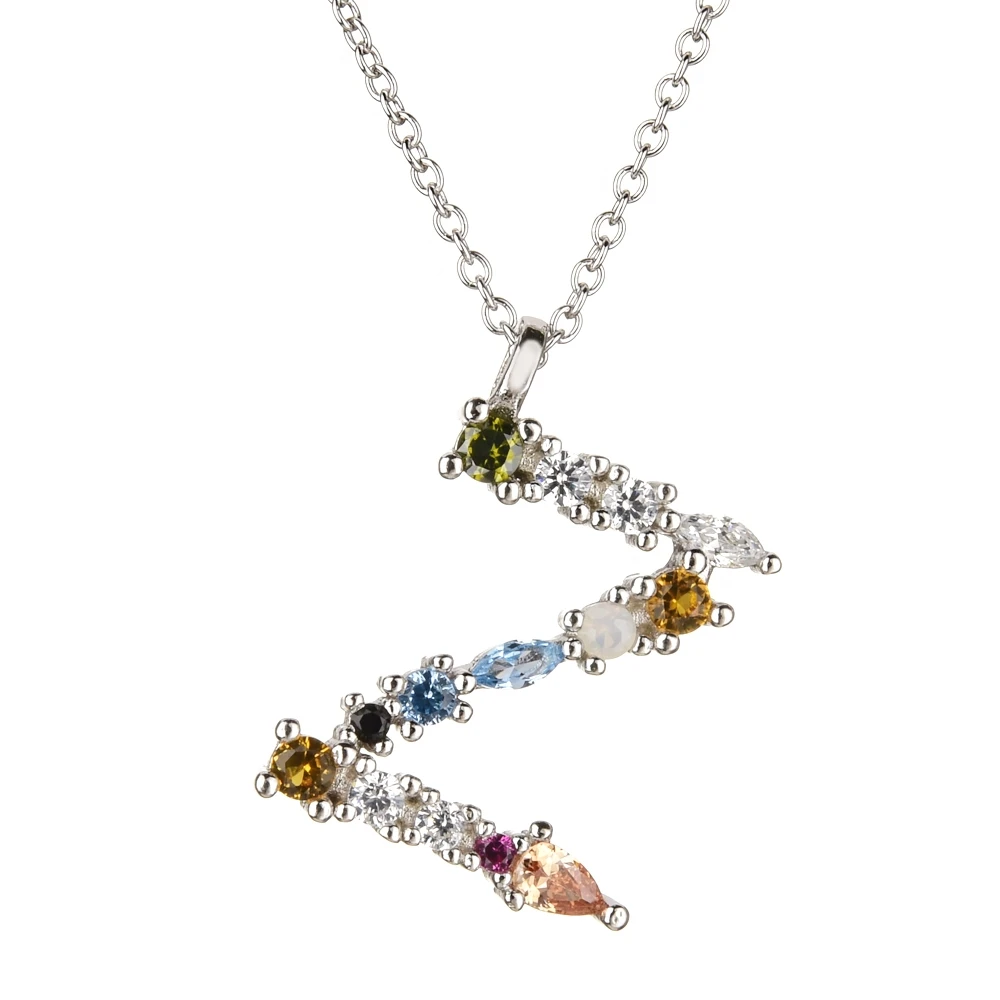 Silver Z Altruist 925 Sterling Silver Letter S Initial P L Pendant Long Chain Necklace Nightmare Before Christmas Lucky Crystal Jewelry - Окраска металла: Silver Z