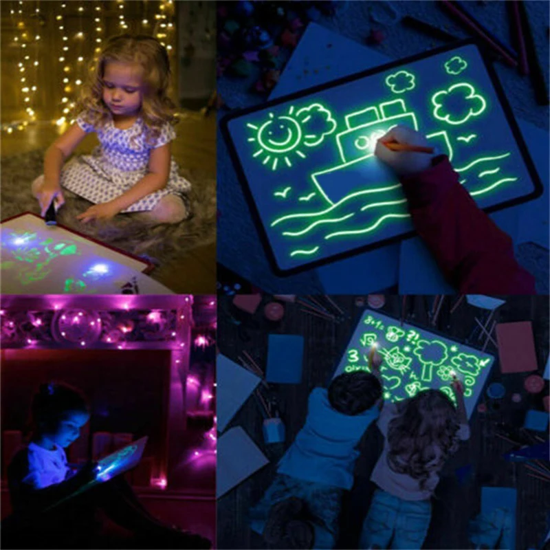 A5-A3 детей светодиодный световой чертежная доска для рисования граффити рисовать планшет Magic рисовать с светильник-веселые флуоресцентных ручек развивающая игрушка