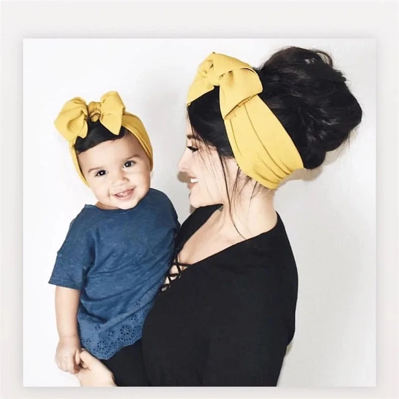 Mother And Baby Headband Baby Girls Big Bow Headband Stretch Turban Knot Head Wraps Mom & Hair Accessories 2pcs/set hair accessories hair bands hair headband accessories baby headband set