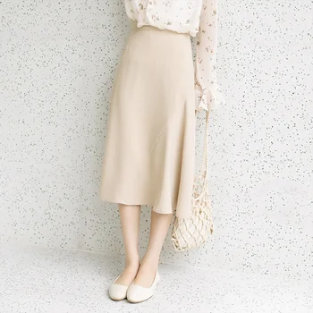 

Ailegogo New Spring Women Black Medium Long Skirt Casual Female High Waist A-line Skirts Fashion Beige Ladies Midi Skirt