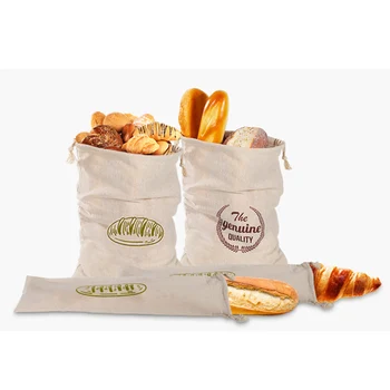 

4pcs Bread Storage Bag Natural Linen Reusable Washable Drawstring Pouch for Baguette Homemade Artisan Bread Home Food Container