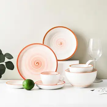 

DishyKooker 8Pcs/Set Swirling Starry Series Printing Bowls Plates Coffee Saucer Cup Sauce Dish Spoon Set