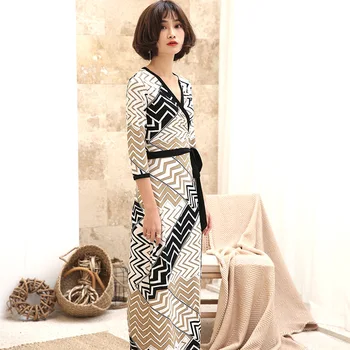 

Bag Dress Long Wrap New Geometric Spring Female A-line White Geometry Polyester Office Lady long dress