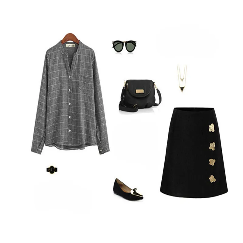 Blouse Women 2020 Autumn Casual Cotton Long Sleeve Plaid Shirt Plus Size Women Clothing Blusas Chemisier Femme ??????? ???????