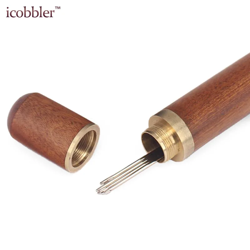 High Quality Needle Storage Sewing Knitting Container Box Barrel Leather Craft Tool Needles Bottle Needlework Sandalwood Brown