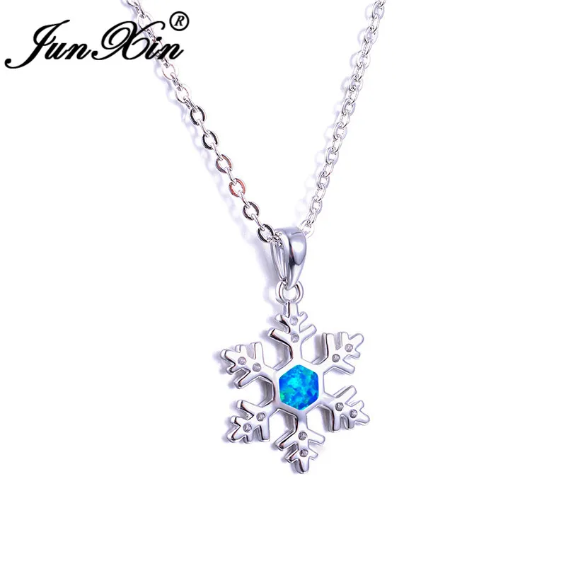 Blue Opal Necklace Очаровательная подвеска из снежинки, сине-белые огненные опаловые ожерелья для женщин, 925 серебряного цвета, цепочка для ключицы, ожерелье, растительное колье, ювелирные изделия - Окраска металла: Blue Opal Necklace