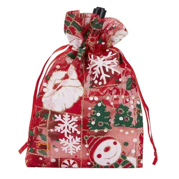 

10pcs Gauze Bag Christmas White Red Bags 14.2*9.5cm Special Design Organza Package Bronzed Wedding Gift Candy Bags Jewelry