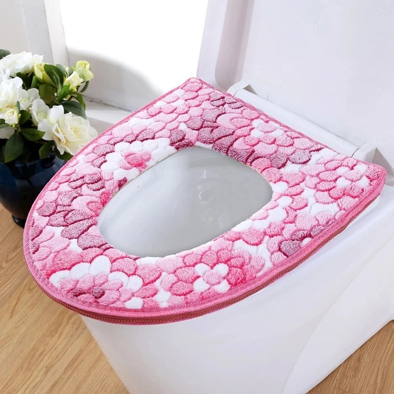 Toilet Seat Cover Soft Thicker Warm Plush Toilet Seat Lid Pad Home